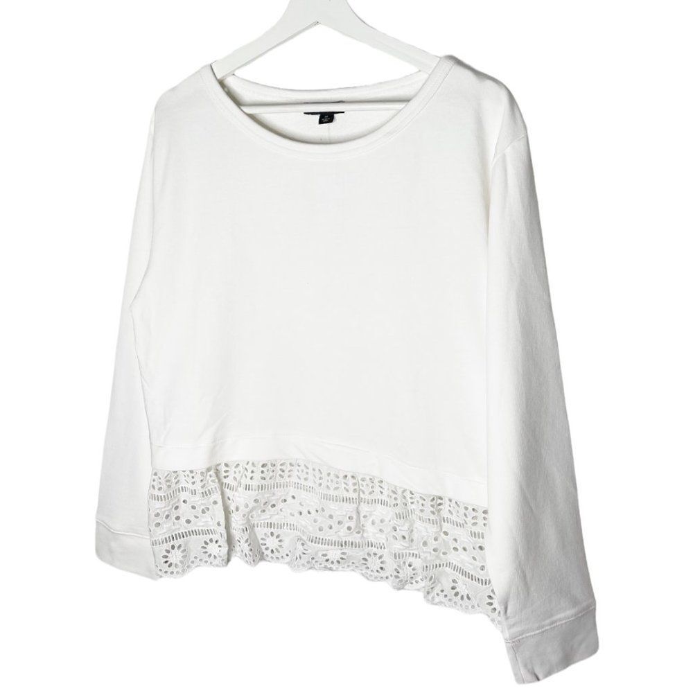 J. CREW White Eyelet Hem Sweatshirt  - Picture 2 of 8